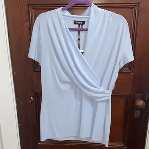 DKNY Soft Blue Draped Women's Blouse